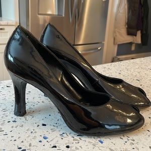 Franco Sarto Black Patent Leather Peep-Toe Pumps